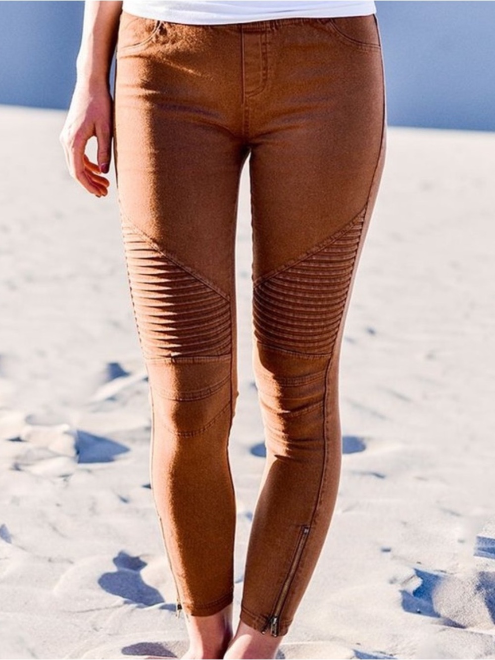 NWT Beulah Moto Jeggings Leggings Brown Stretchy Large New